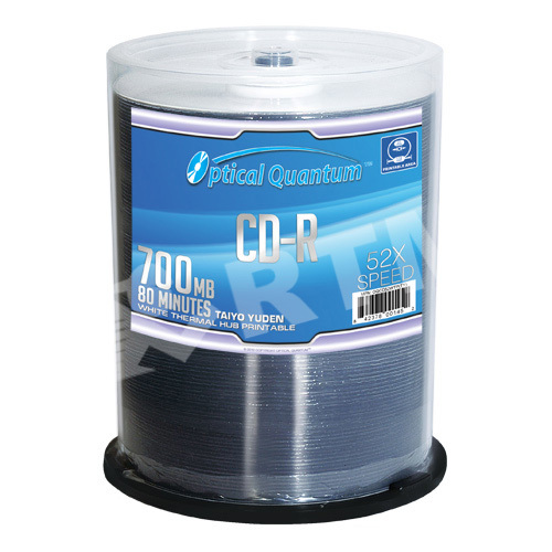 100 Optical Quantum 52x 80 min 700 MB CD-R White Thermal HUB Printable OQCD52WTP