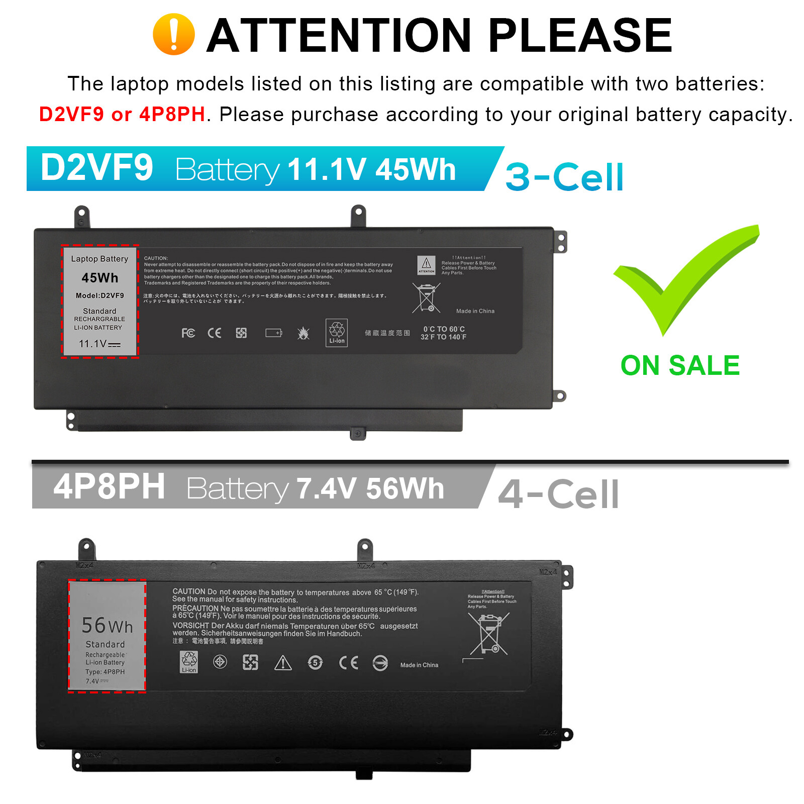 D2VF9 battery for Dell Inspiron 15 7547 7548 0PXR51 4P8PH Vostro 5459-1308S