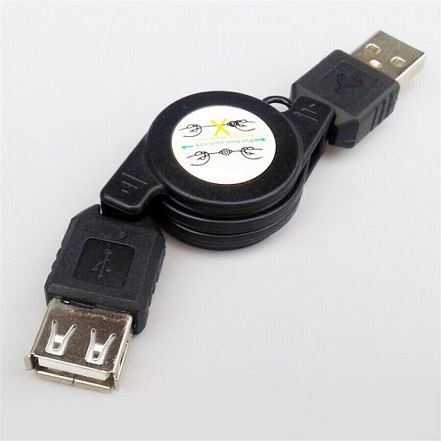 2 X USB A Male To A Female M/F Extension Retractable USB Cable Cord Black