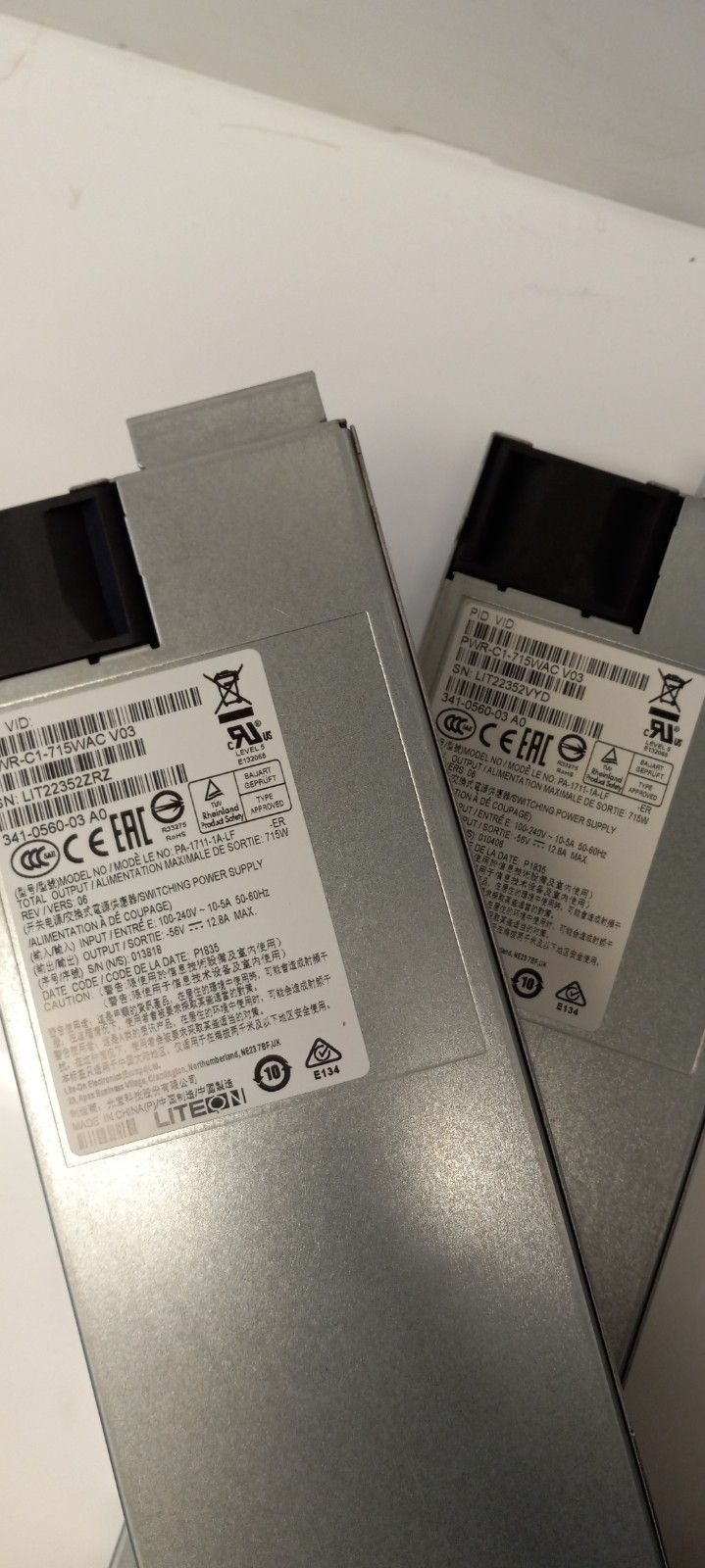 PAIR OF CISCO LITEON PWR-C1-715WAC V03 715W SWITCHING POWER SUPPLY