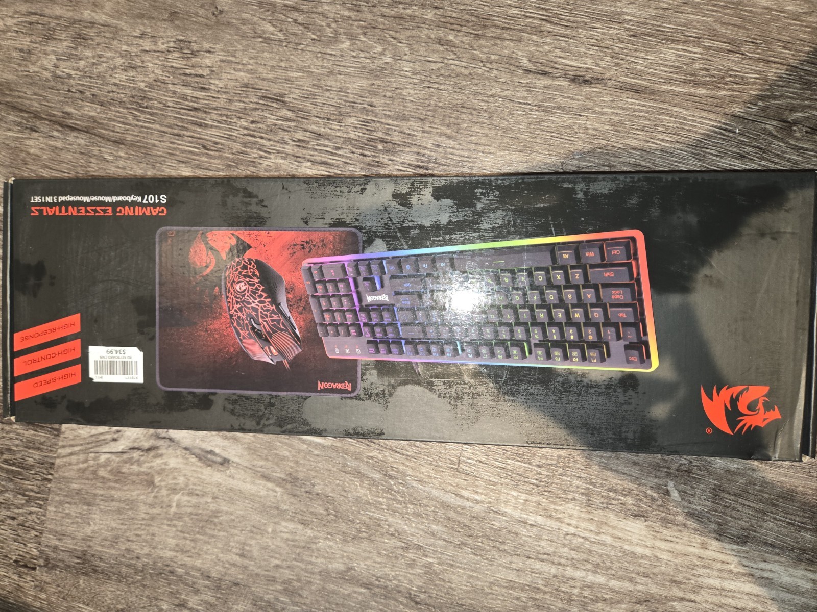 Redragon S107 mechanical feel keyboard, mouse combo, and oversized mouse pad