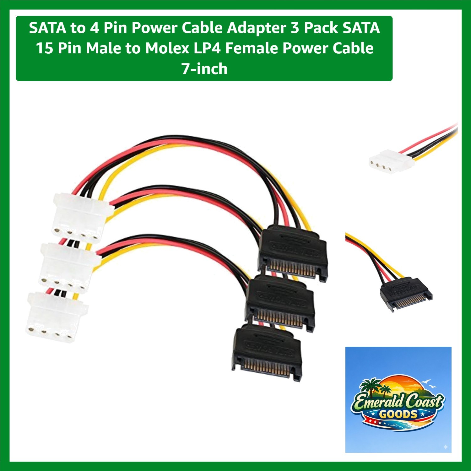 7-Inch SATA to 4-Pin Molex Power Adapter - Durable, Tinned Copper Core