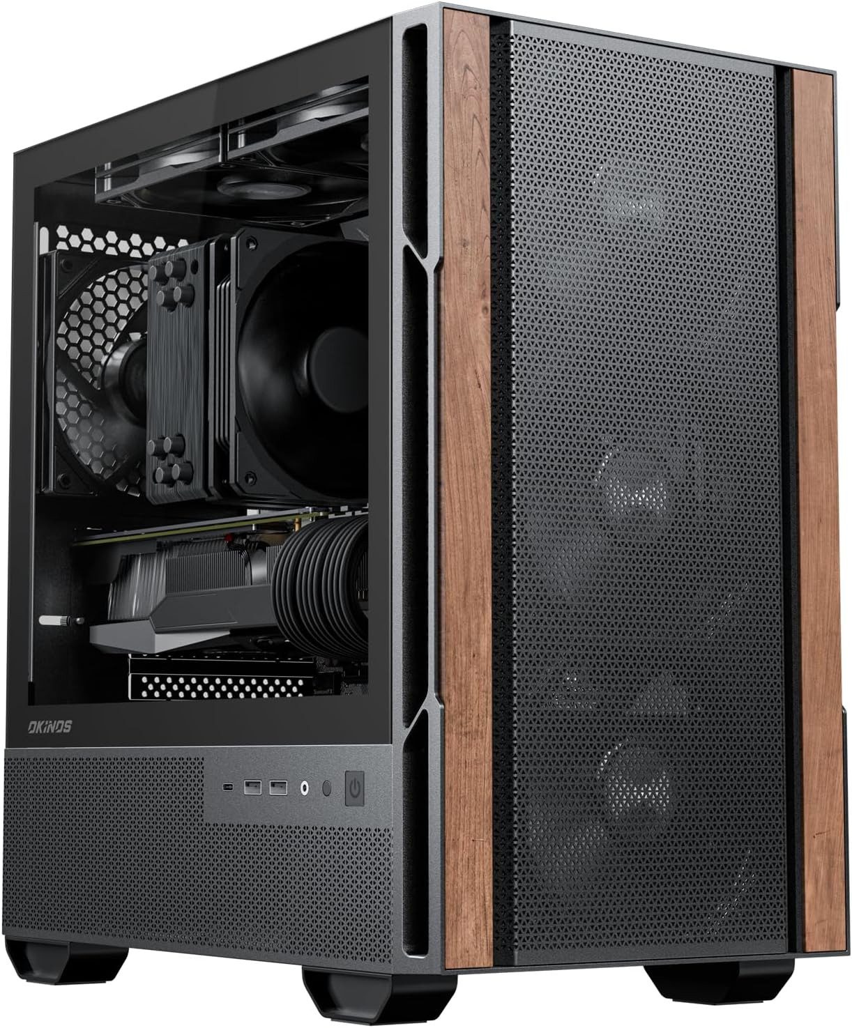 Okinos Genuine Walnut Wood Micro ATX Case, MATX PC Case with 4 × 120Mm 3 Pin Non