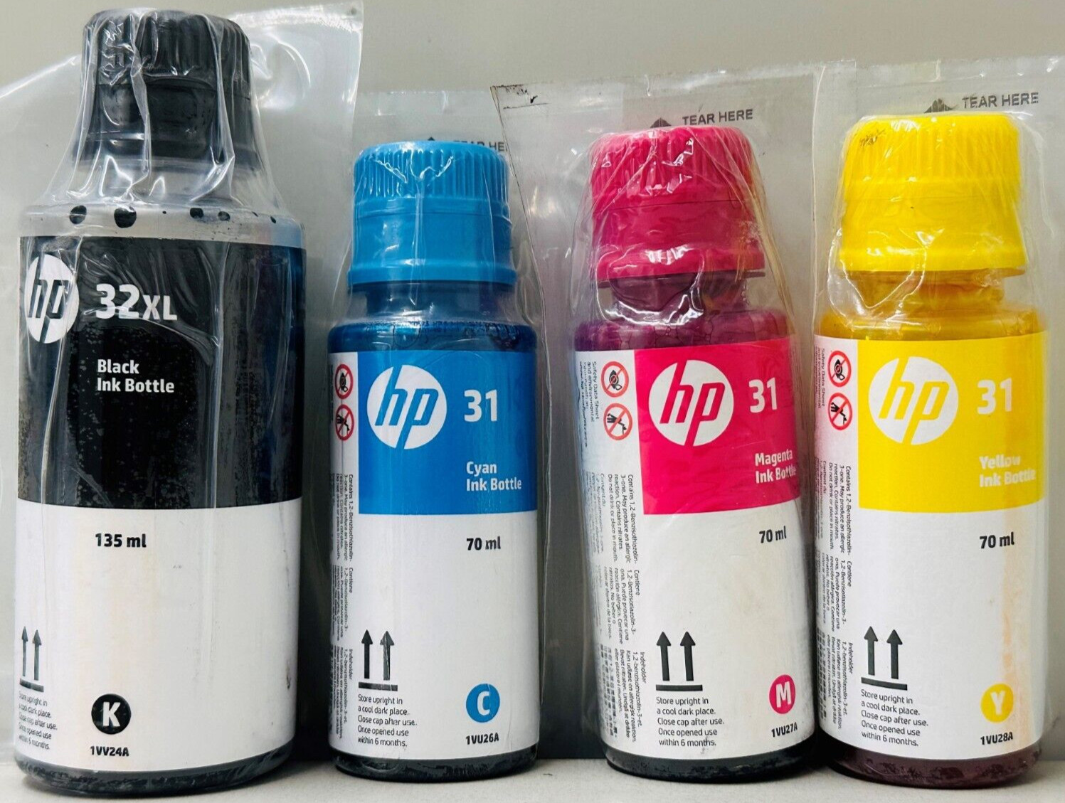 New Genuine HP 32XL Black 31 Cyan Magenta Yellow 4PK Ink Bottles