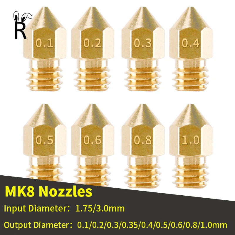 3D Printer Accessories MK8 Nozzle Brass 0.1Mm-1.0Mm for 1.75/3.0MM Supplies CR10