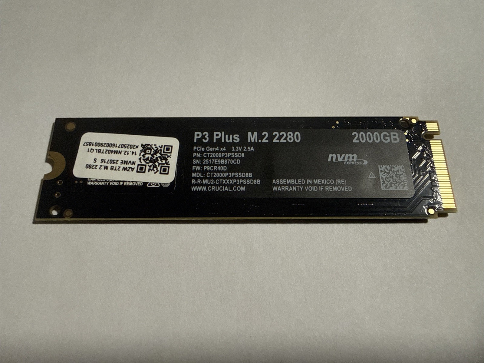 Crucial 2280mm P3 Plus 2TB M.2 NVMe Gen 4.0 x 4 SSD CT2000P3PSSD8 1yr Warranty