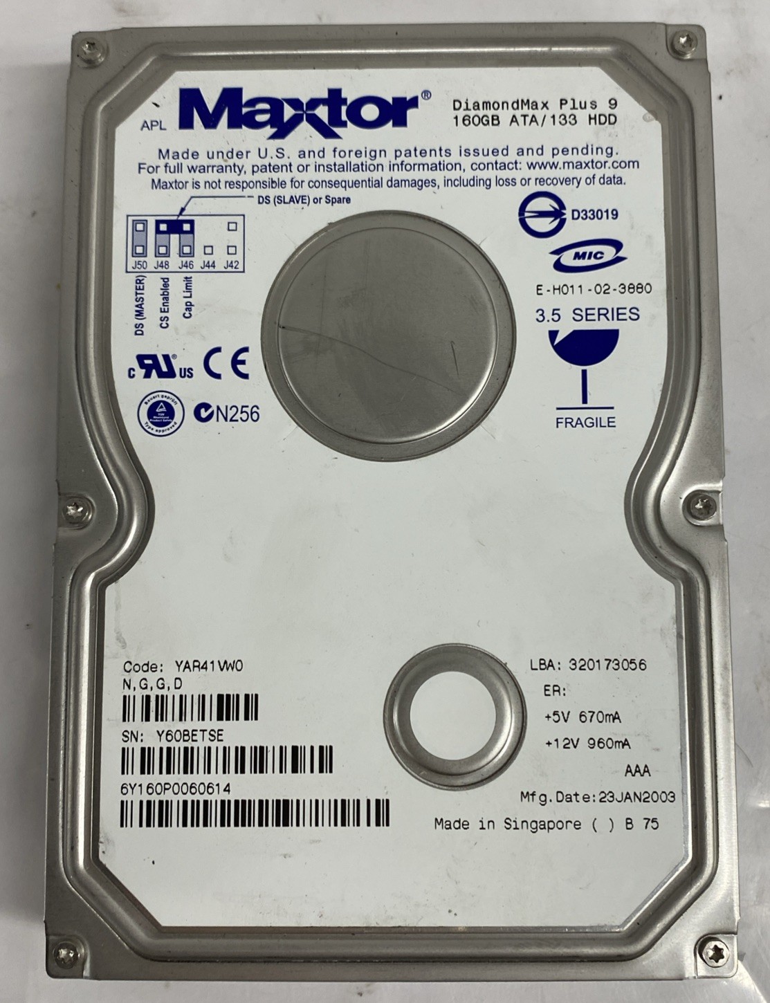 Maxtor DiamondMax Plus 9 160GB 3.5" ATA/133 IDE Internal Hard Drive