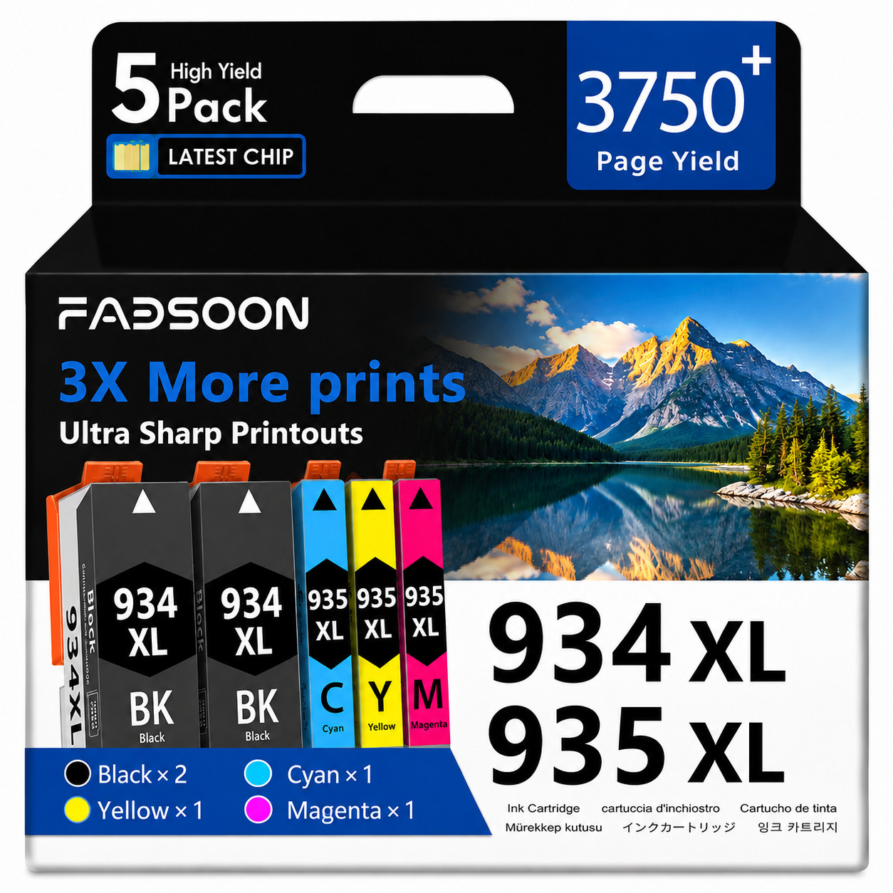 934XL 935XL 5PK BK/C/M/Y High Yield Compatible Ink for OfficeJet Pro 6230 6830