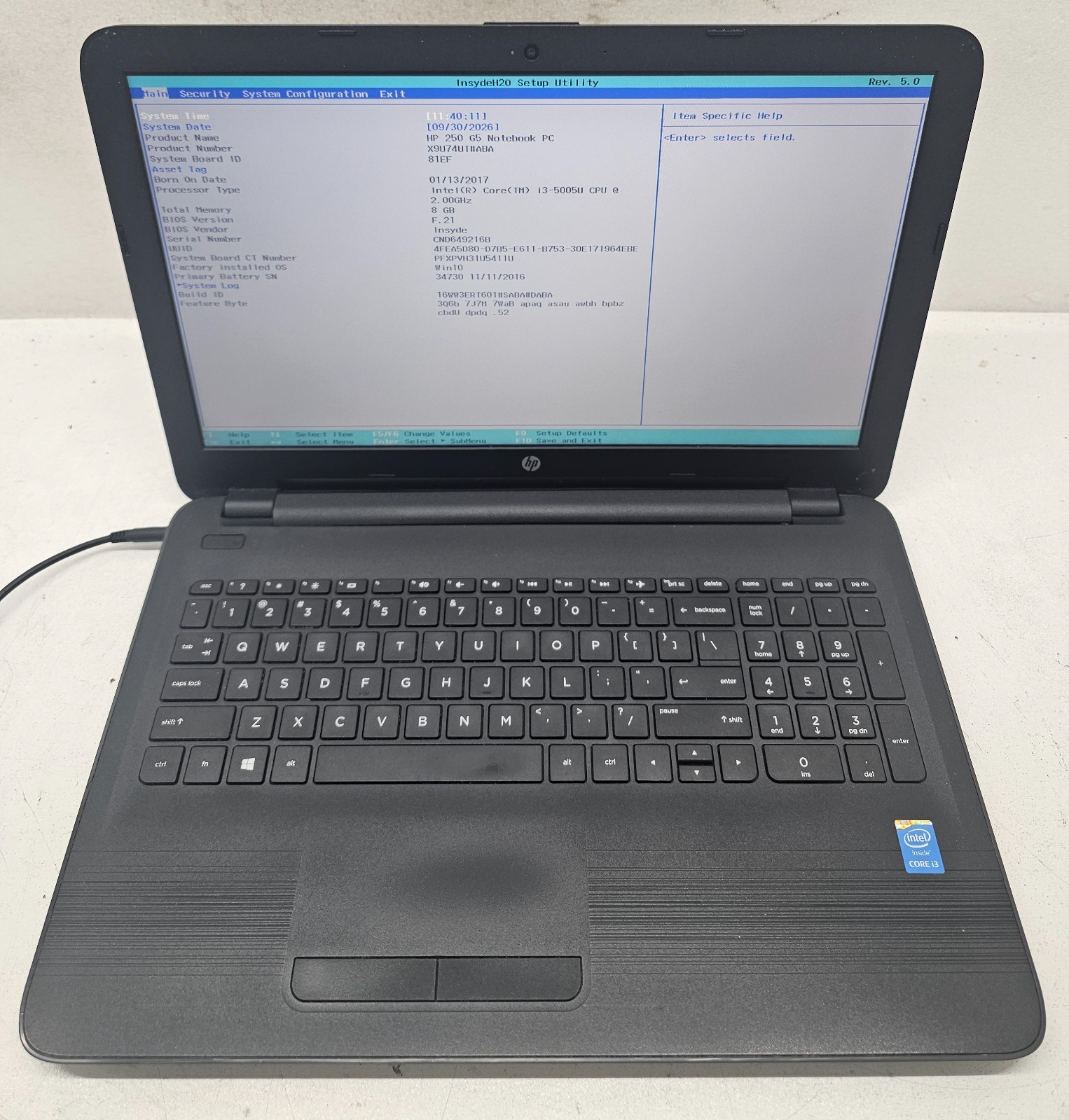 HP 250 G5 15.6" Laptop Intel Core i3-5005U 8GB Ram NO HD/OS (FL)