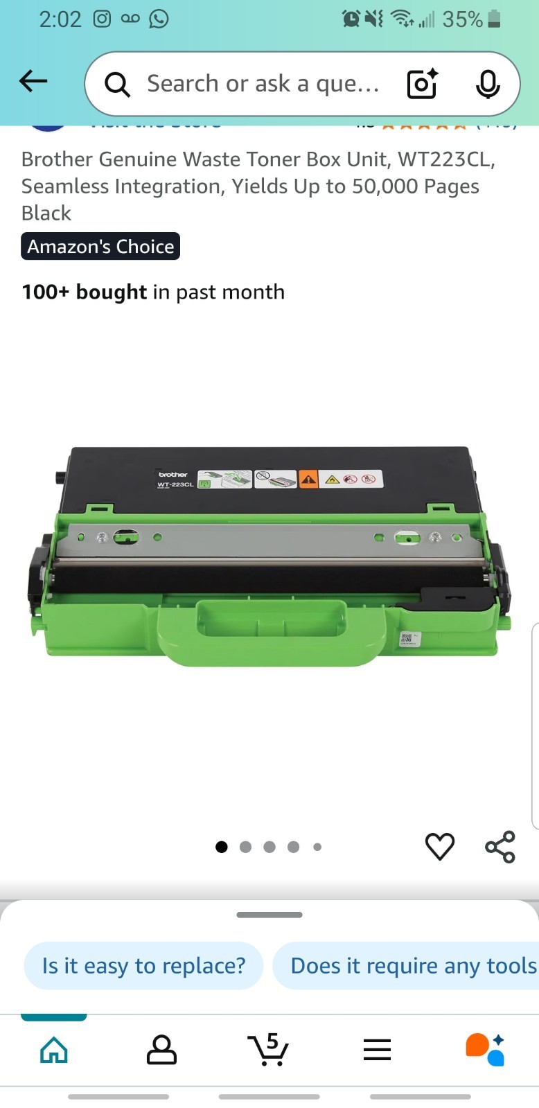 NEW GENUINE Brother WT-223CL Waste Toner Box WT223CL