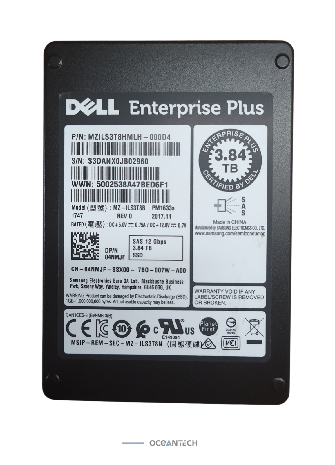 4NMJF Dell Enterprise Plus 3.84TB SAS 12Gbps RI 2.5'' SSD MZ-ILS3T8B 04NMJF