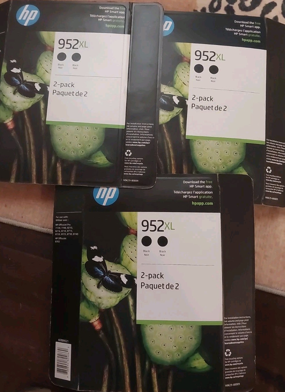 (3)Genuine HP 952XL Black Ink Cartridge 2-Pack Exp 2023-24  - New Sealed