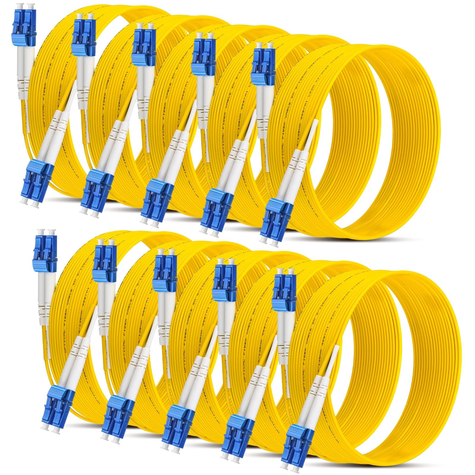 10 PCS Lc To Lc Single Mode Fiber Patch Cable Bulk 3 Meter 9.84 Ft Os2 Duplex