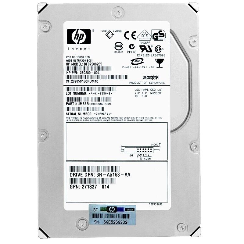Hard Drive HP BF07288285 73GB 15000Rpm SCSI 80-PIN 3.5" 360209-004