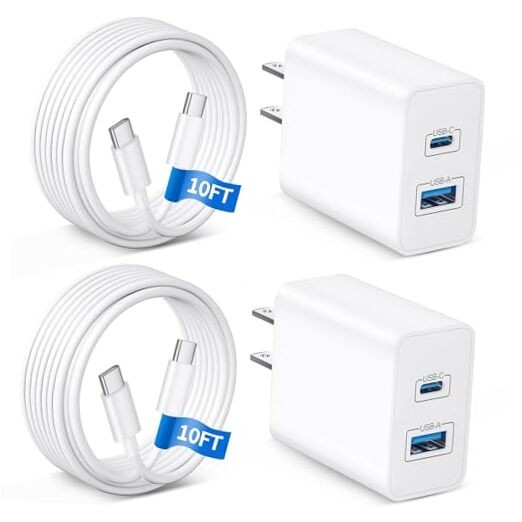 iPhone 17 Charger, 2-Pack 45W Fast Charging Dual Port Type C Power 10FT White