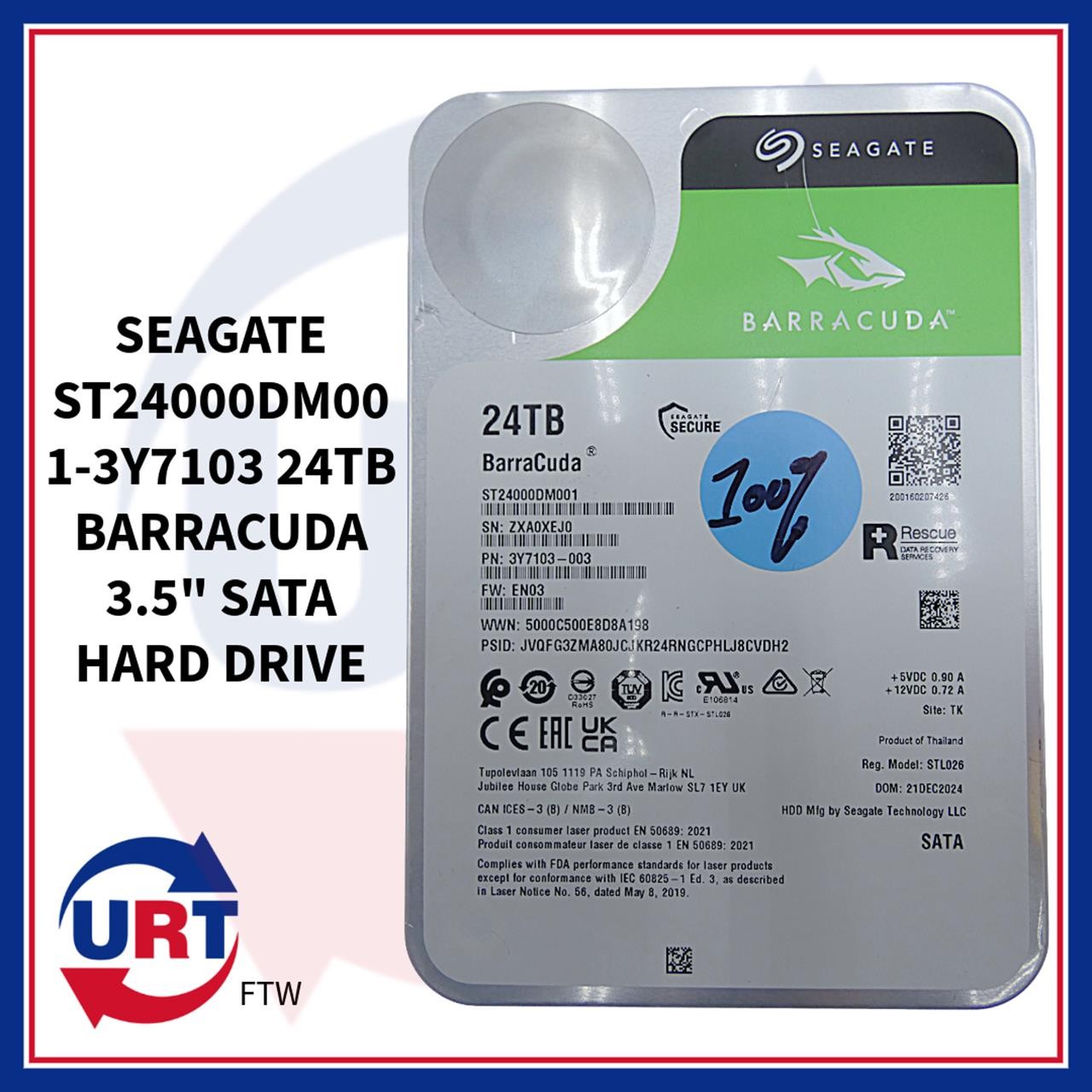 SEAGATE ST24000DM001-3Y7103 24TB BARRACUDA 3.5" SATA HARD DRIVE #196408#