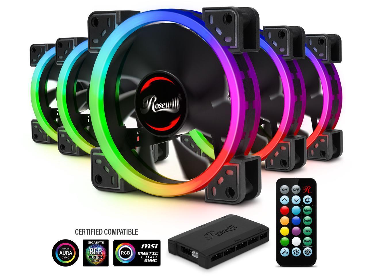 Rosewill RGBF-23001 120mm Dual Ring Addressable RGB Case Fan Hub Set, True RGB L