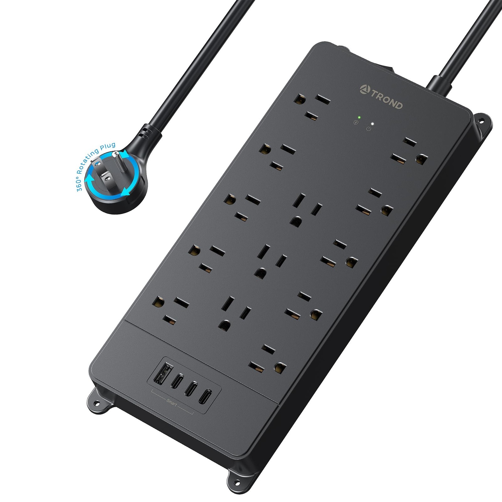 TROND 360° Rotating Flat Plug, Surge Protector Power Strip, 13AC Widely Spa