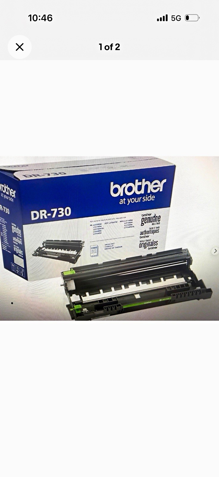 SET of Brother DR-730 black laser drum unit and toner cartridge. 