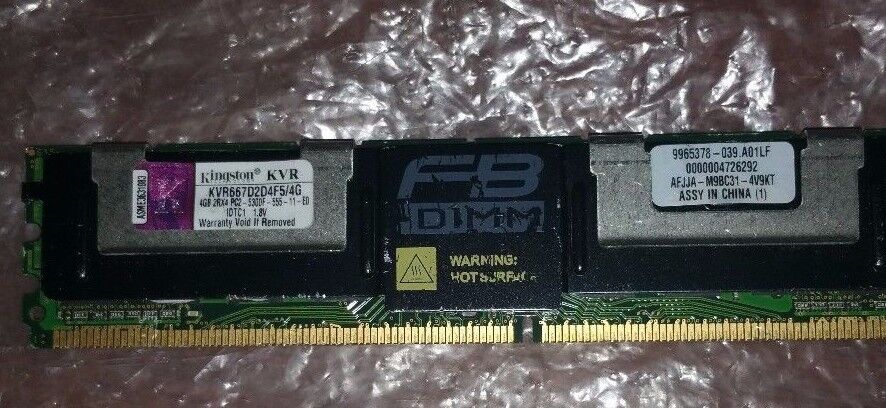 KVR667D2D4F5/4G  4GB 2RX4 PC2-5300F DDR2-667  256X4 240PIN FBDIM FB SERVER RAM 