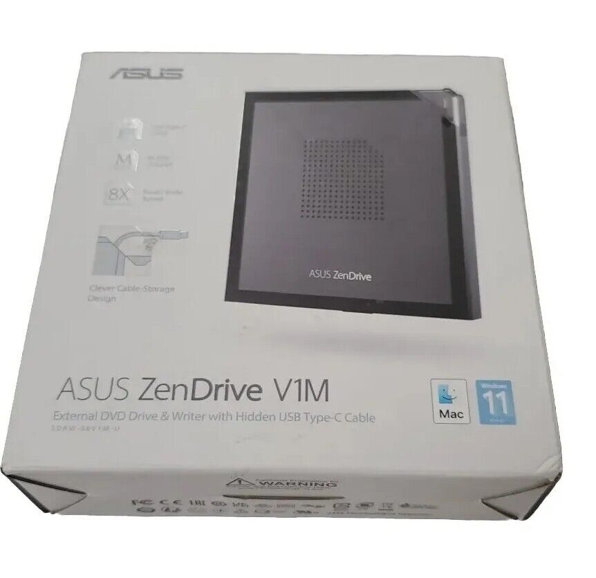 ASUS ZenDrive V1M External DVD Drive and Writer with Built-in Cable-Storage
