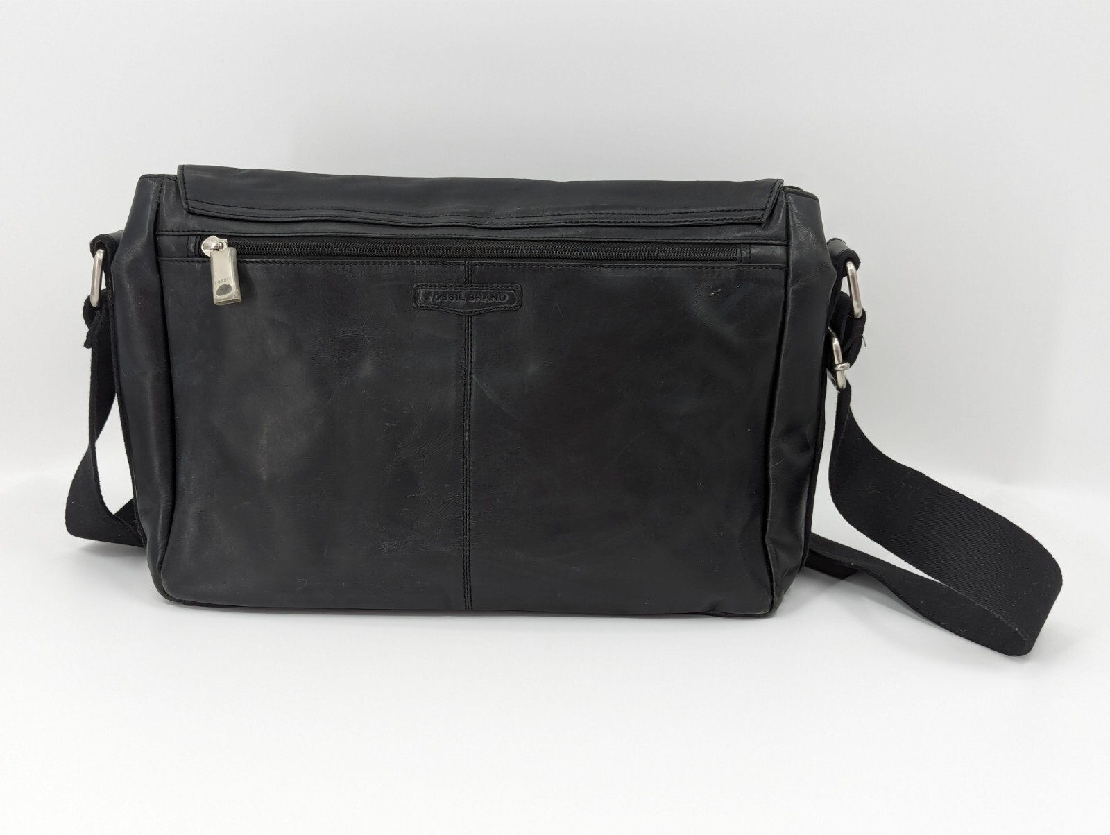 Fossil Vintage Black Leather Briefcase Messenger Computer Laptop Bag