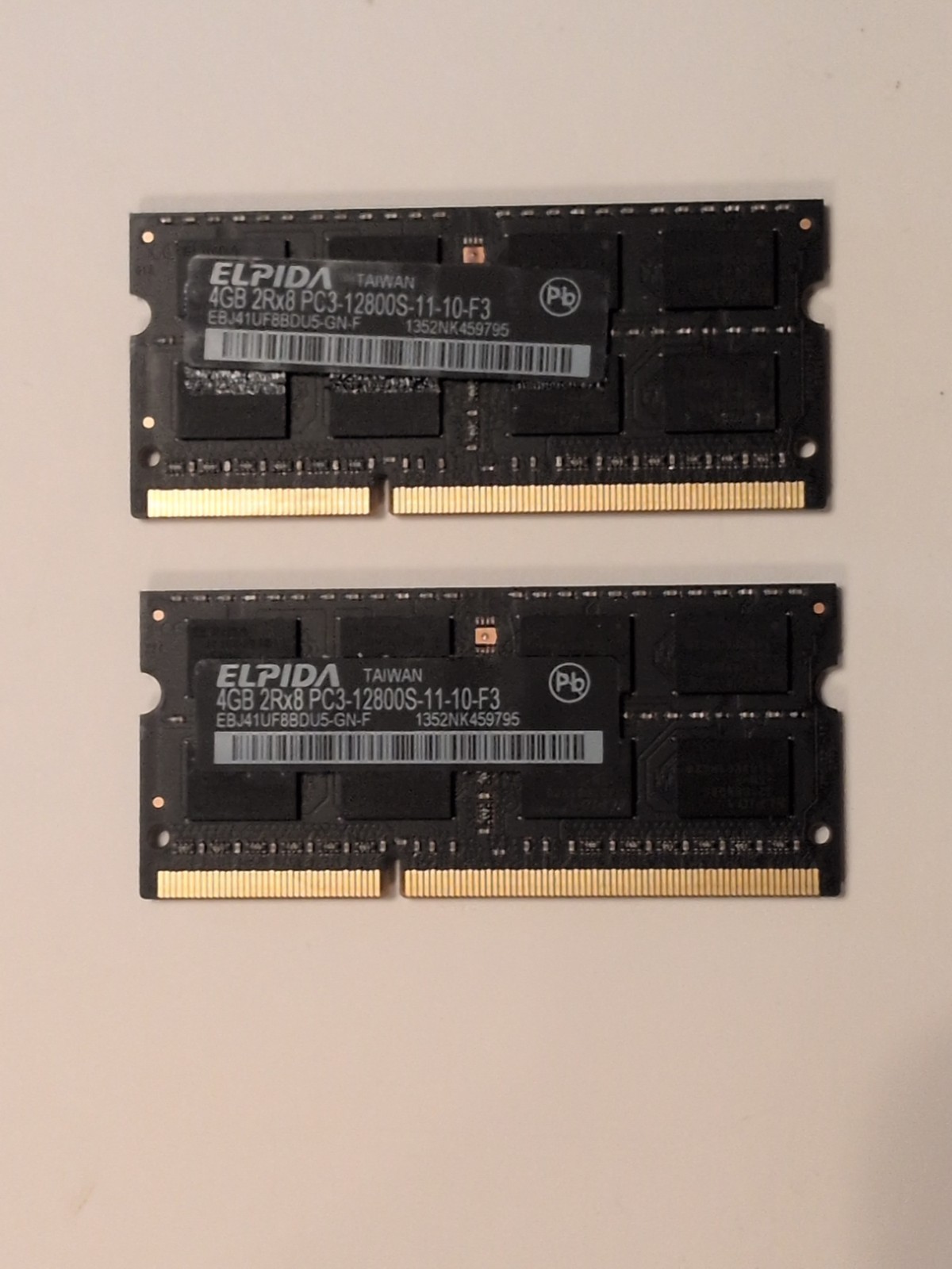 Lot of 2 Elpida 4GB 2Rx8 PC-3-12800S-11-10-F3 Fits older MacBook and others