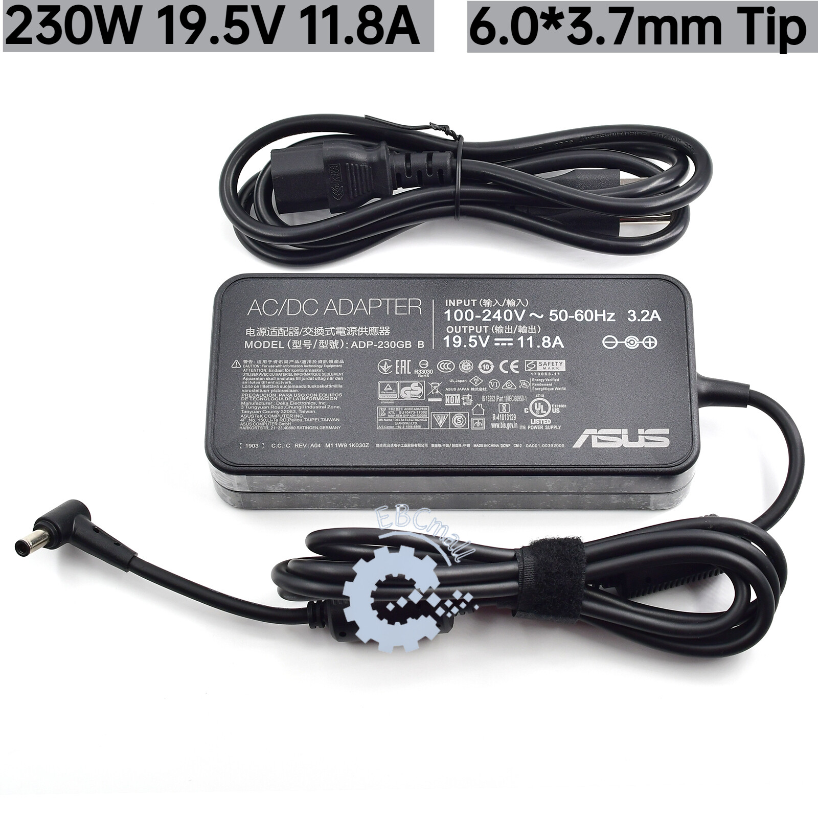 Genuine ASUS 230W 19.5V 11.8A Laptop Charger ADP-230GB B 6.0*3.7mm Power Adapter