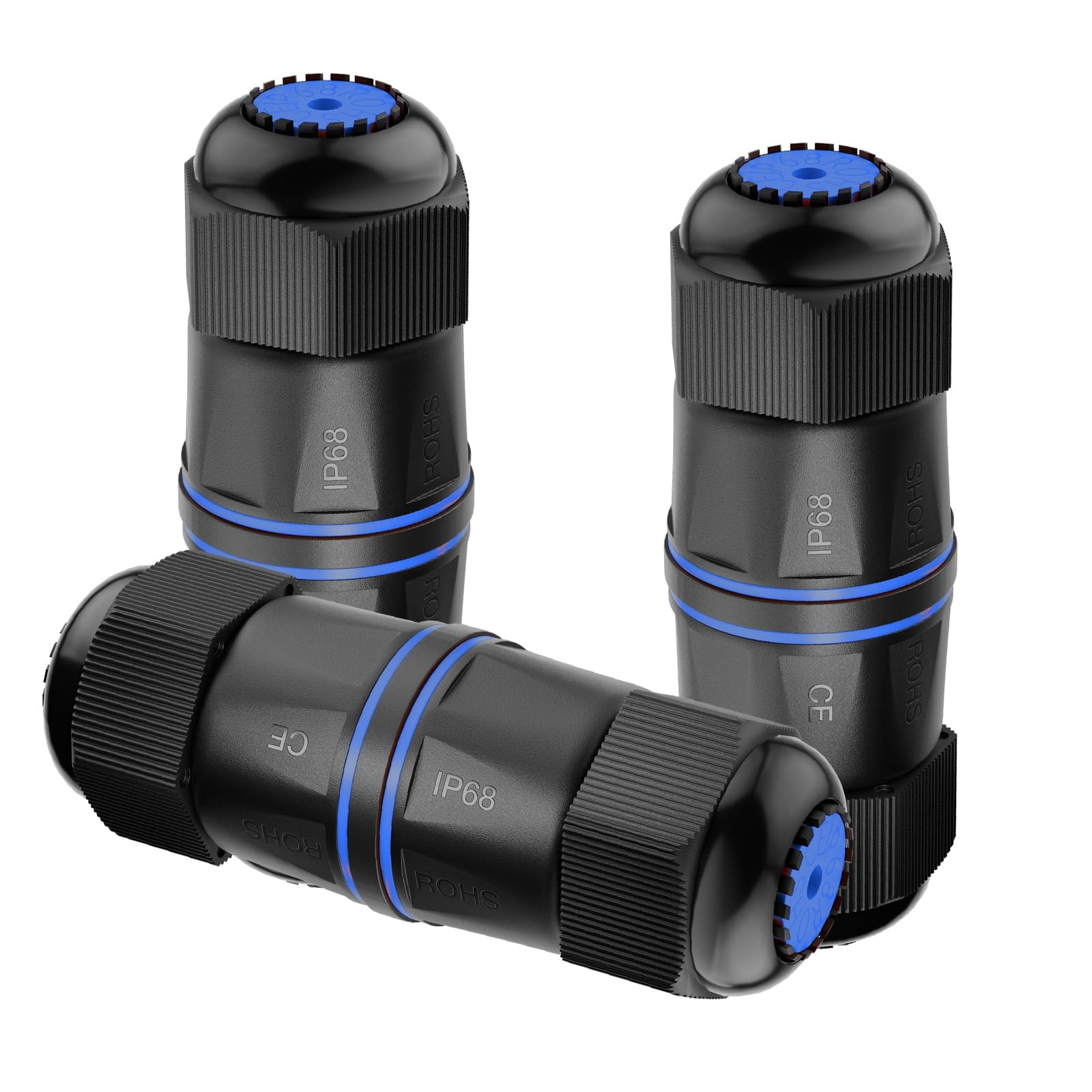 CAT6 Waterproof RJ45 Coupler IP68 3.23" PoE , Blue, 3-Pack