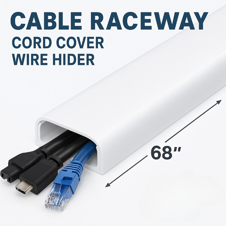 Cable Raceway Cord Cover Kit 68in Wire Hider Concealer for Wall Mounted TV White