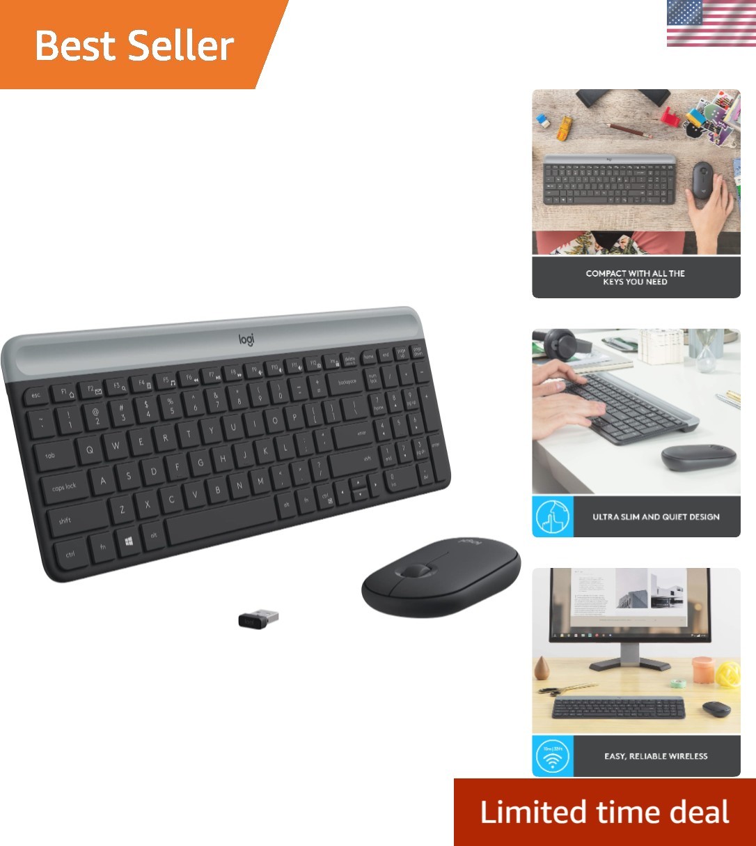 Ultra-Thin MK470 Wireless Combo: Quiet Keyboard & Ambidextrous Mouse - Graphite