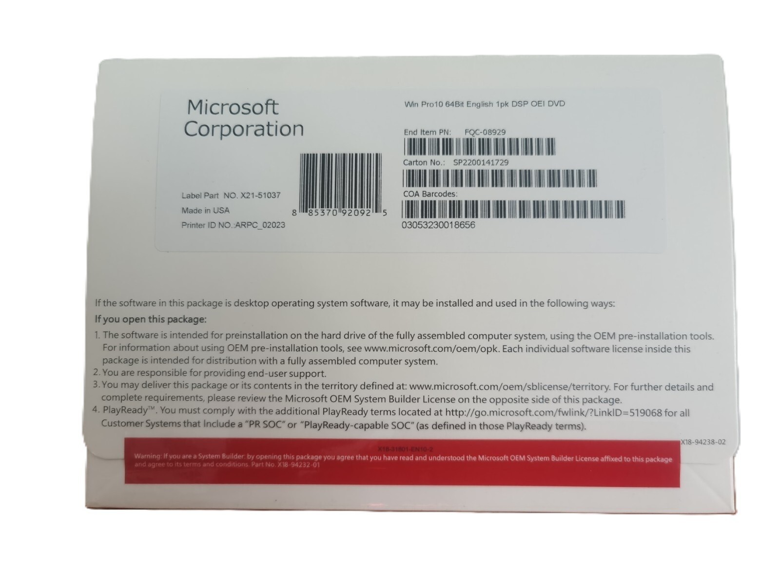 Win 10 Pro 64-Bit DVD with Product Key NEW Sealed & US Stock & 