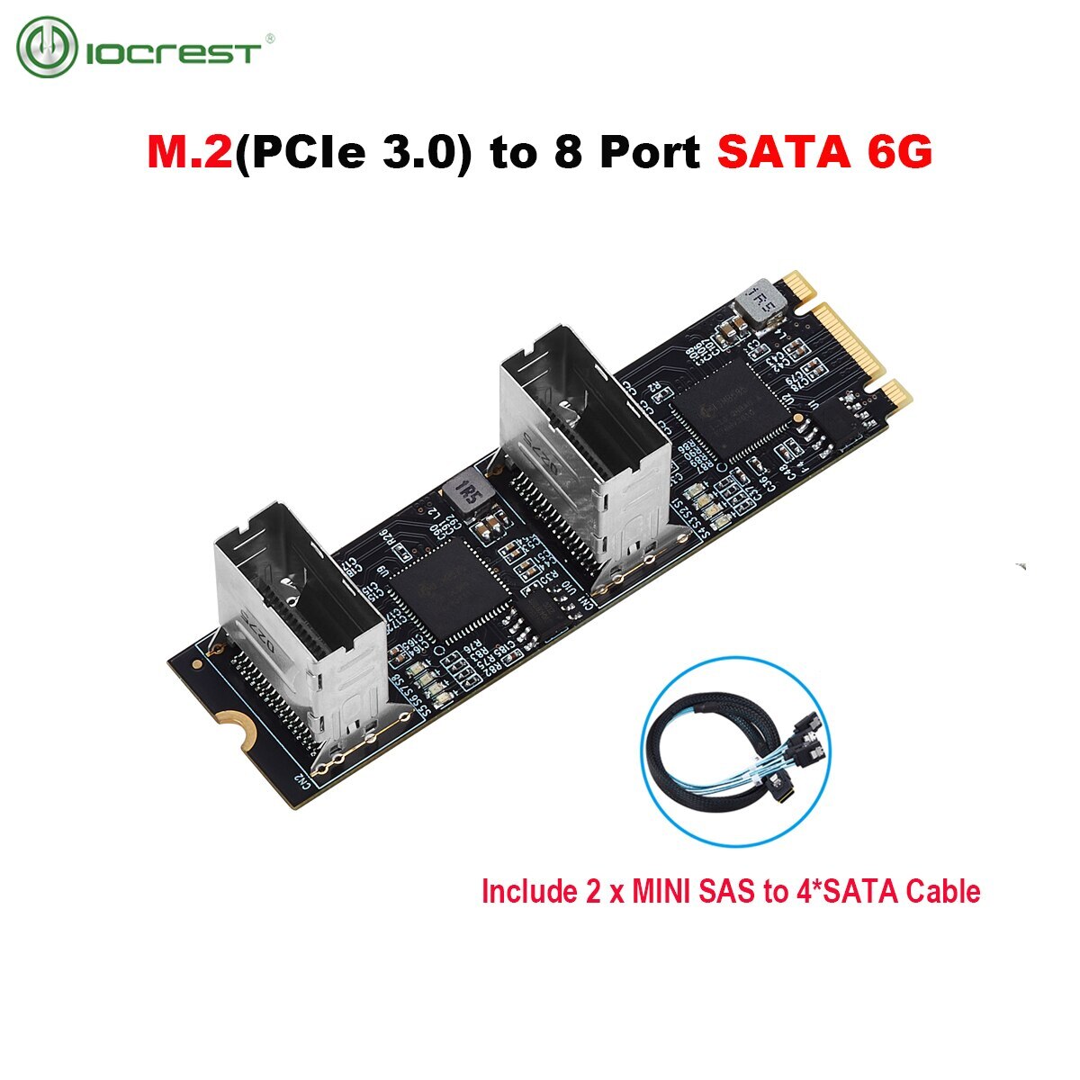 M.2 PCIe3.0 to 8 Ports SATA 6G Controller Card B/M key with 2 Mini SAS Interface