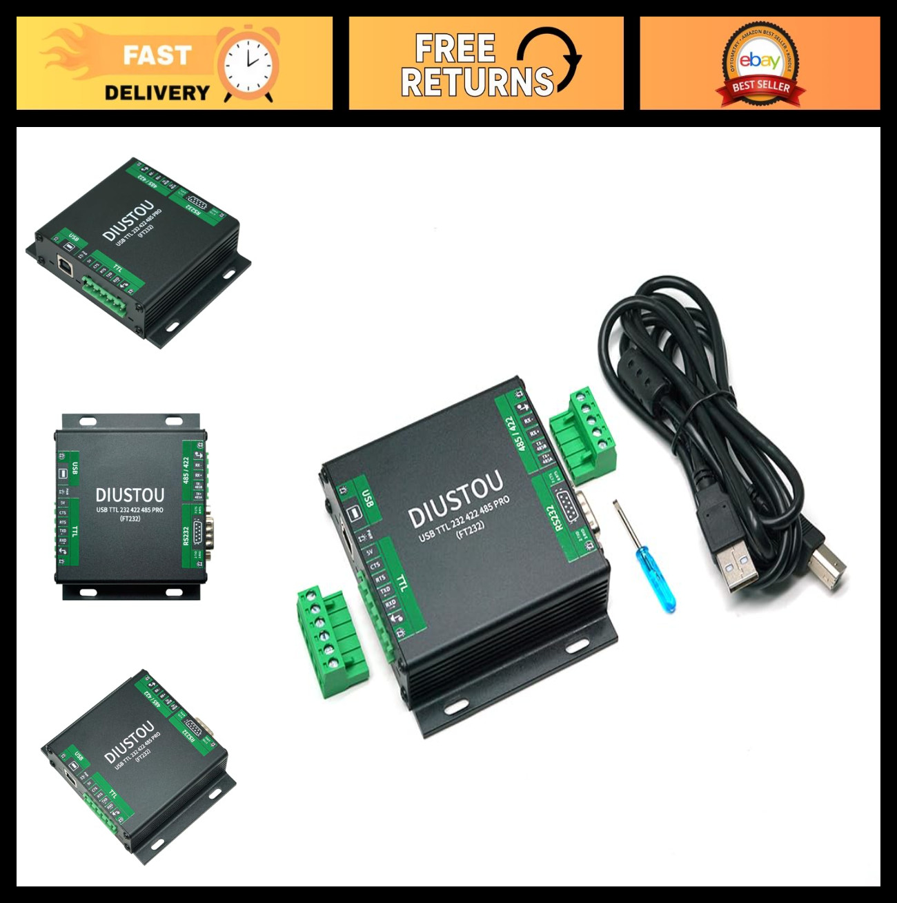 Multi-Serial Port Adapter - USB to TTL/RS232/RS422/RS485, Isolated Metal Shell,