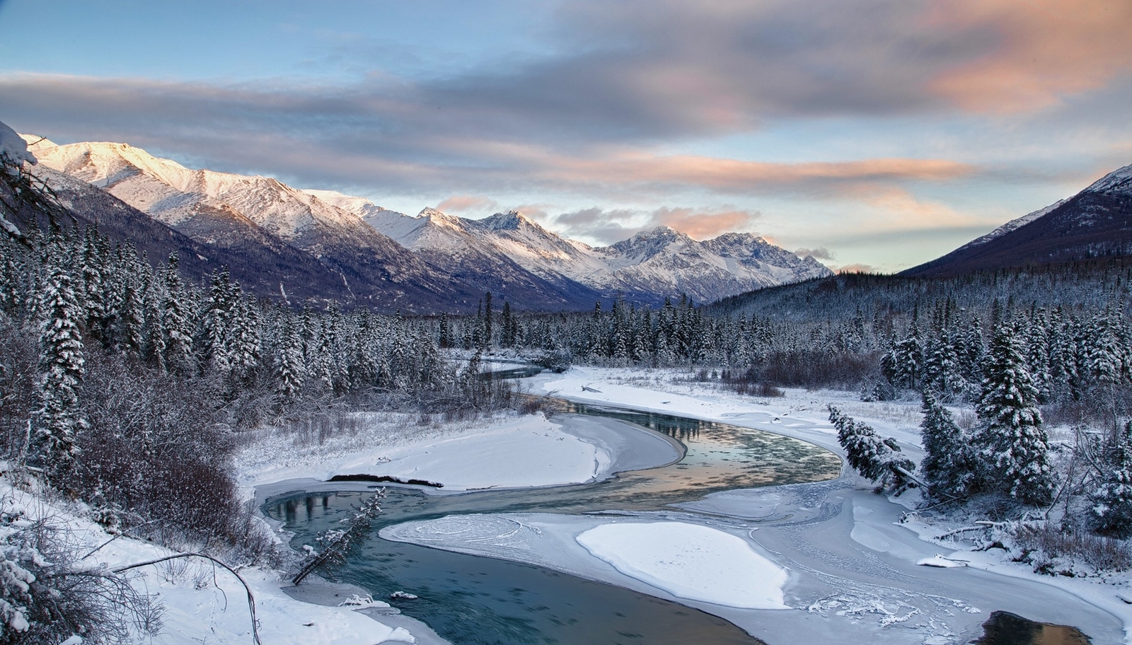 Landscape nature river snow winter mountains forest pine Custom Gaming Mat Desk
