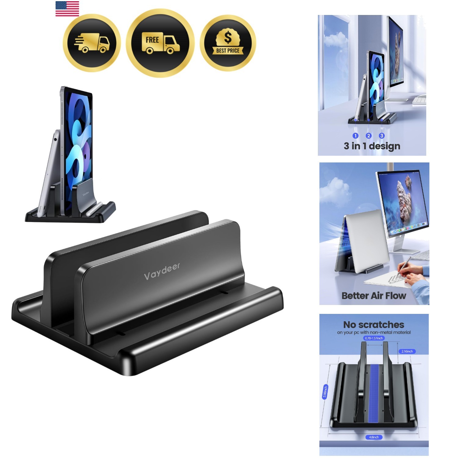 Vertical Laptop Stand Holder Organizer Plastic Adjustable Desktop Notebook Do...