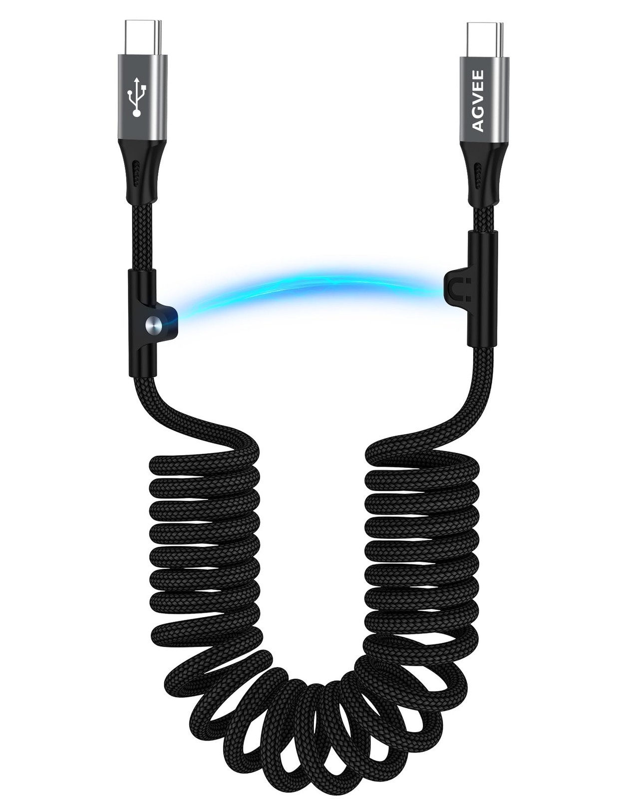 AGVEE 3ft Coiled USB-C to Cable [USB-IF Certified] 3ft, Dark Gray