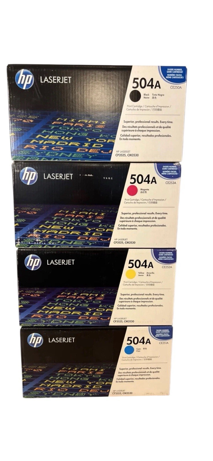 Genuine OEM Sealed Set of 4 HP Laserjet 504A CE250A Series Toner Cartridges