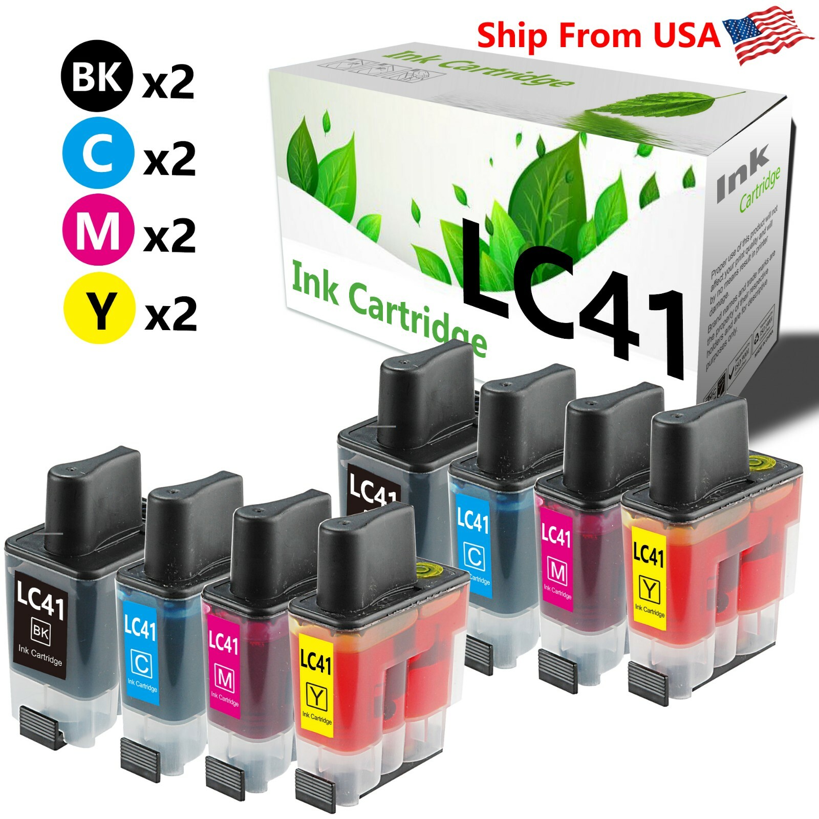 8PK LC41 LC-41 Ink Cartridge for DCP-110C MFC-3340CN MFC-210C