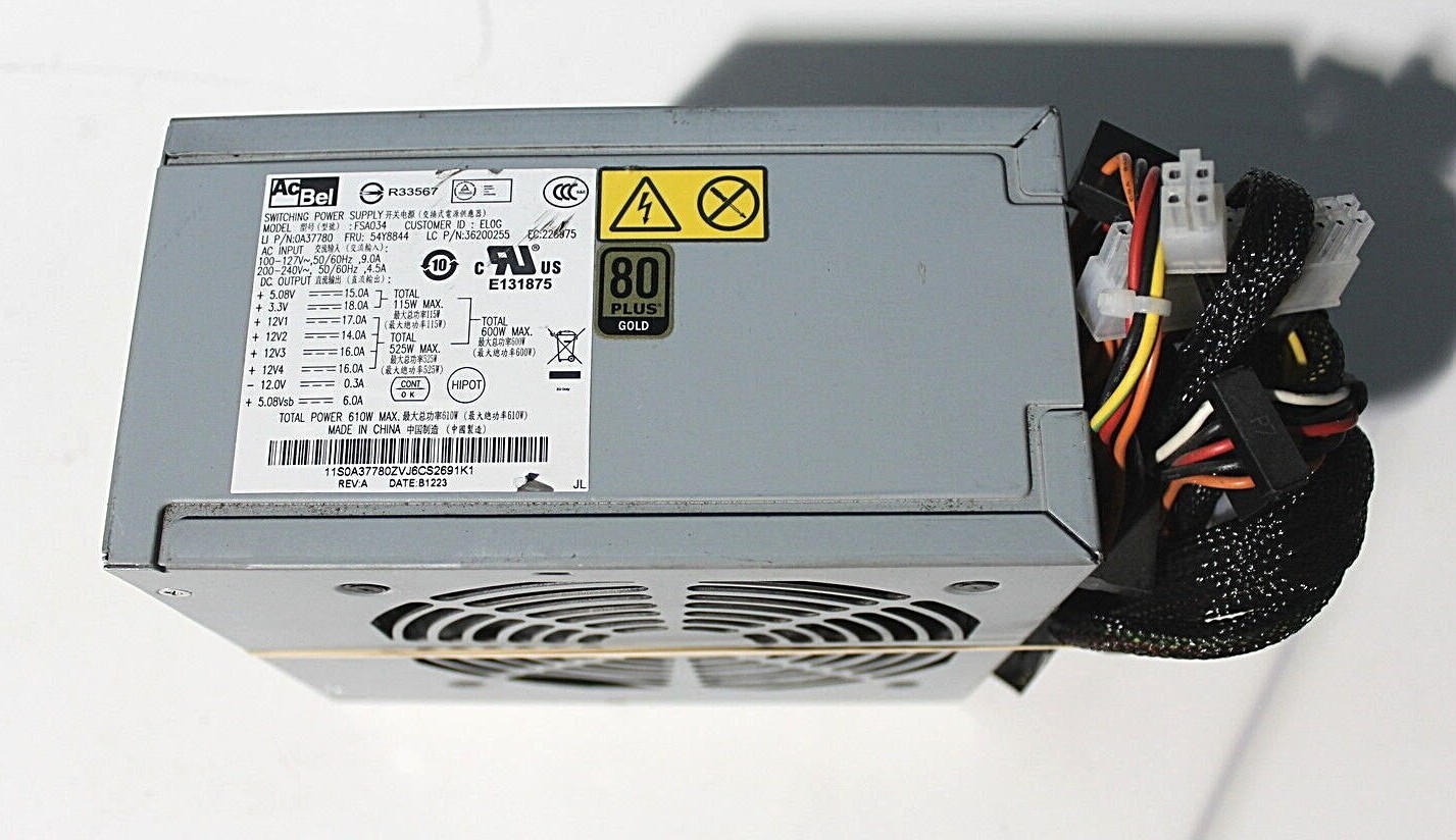54Y8844 610W ThinkStation S30 POWER SUPPLY 0A37780, 36200255, FSA034-EL0G