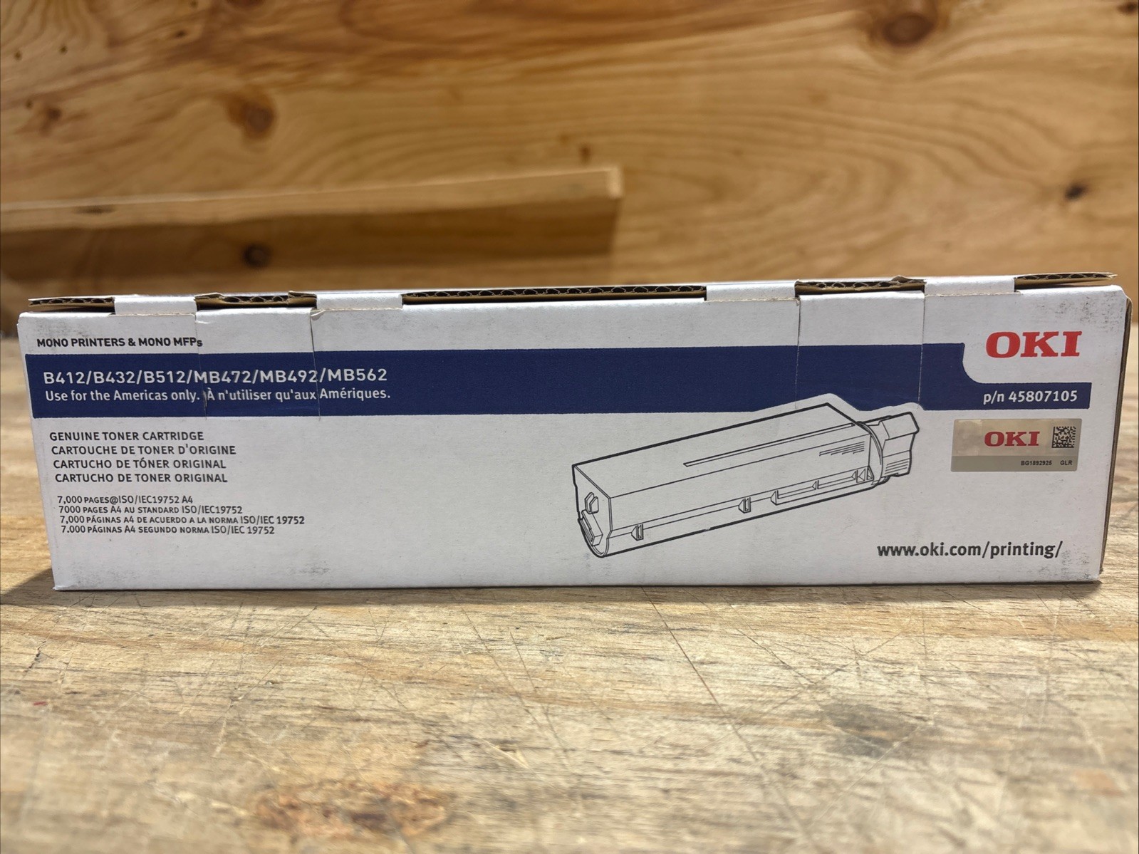 Genuine Oki 45807105 Black Toner Cartridge For B412,B432,B512,MB472,MB492,MB562