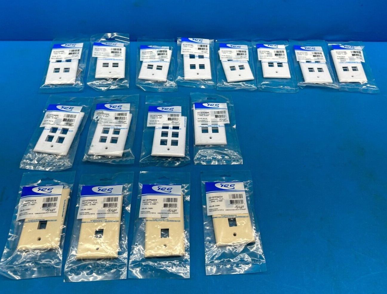 Lot of 16x -  ICC White Ivory 2-Port / 4-Port / 6-Port Flat Faceplate IC107F04WH