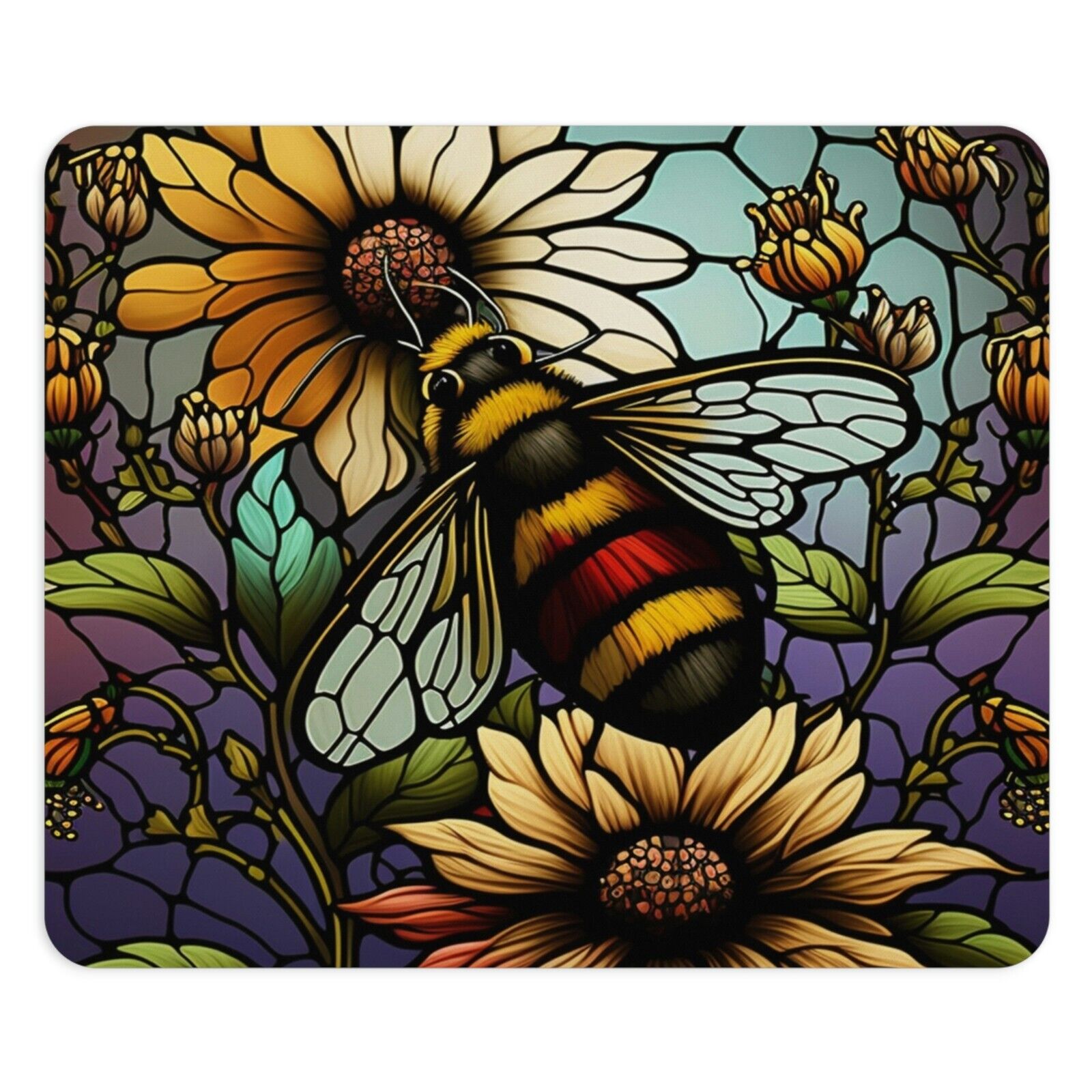 Bee And Flowers Floral Art Laptop Mousepad Computer Mouse Pad