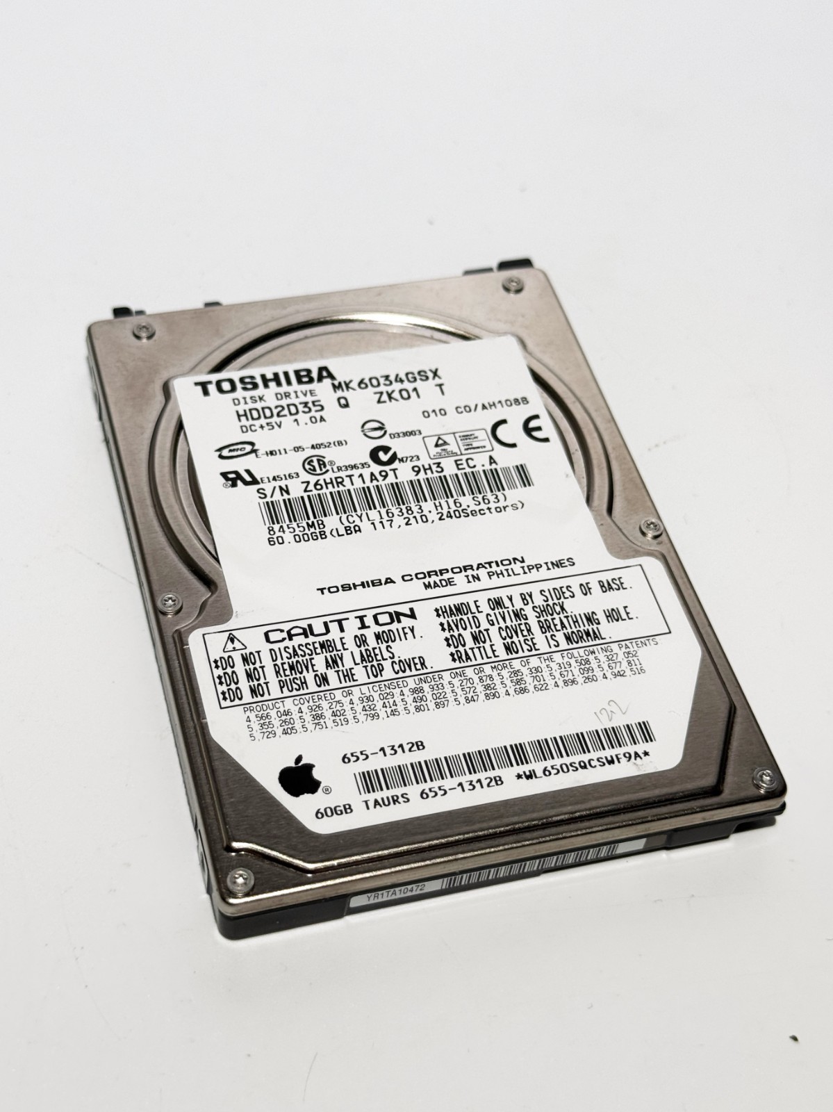 Toshiba MK6034GSX 60GB SATA 2.5" Hard Drive – Apple 655-1312B OEM