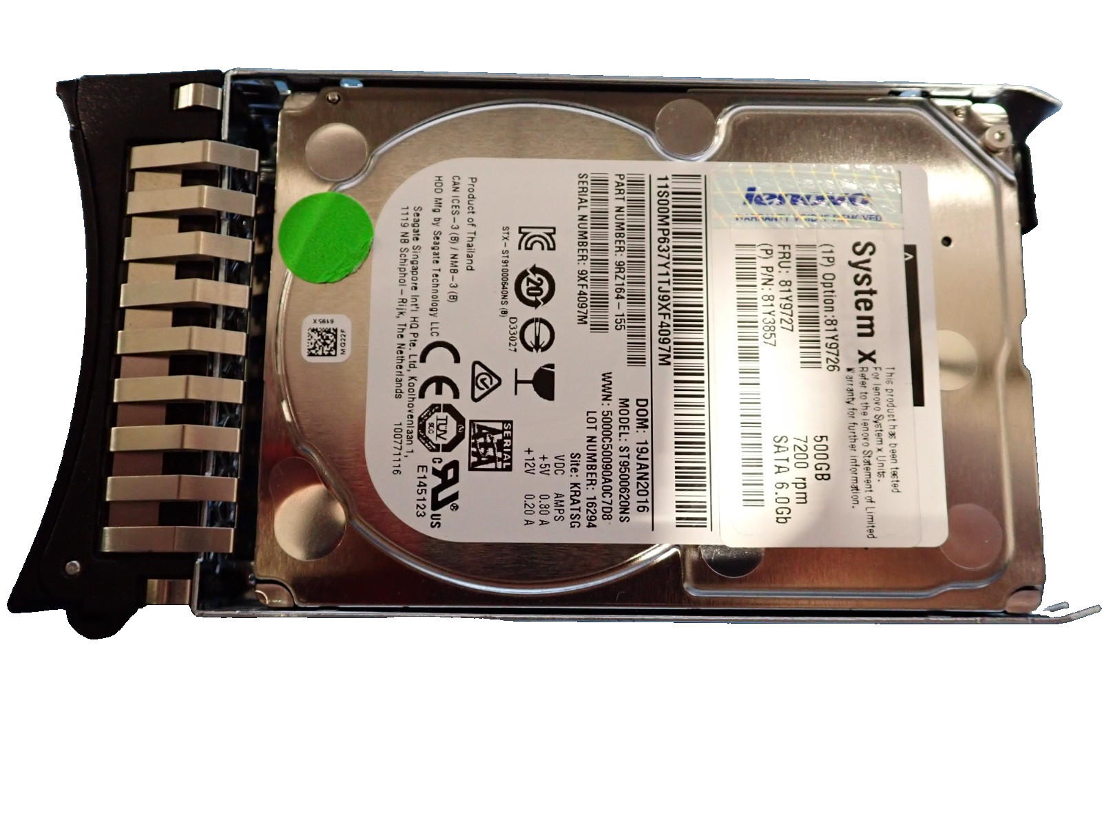 Lenovo 81Y9727 500GB, 2.5" 7200 RPM SATA Hot Swap HDD Internal Hard Disk Drives