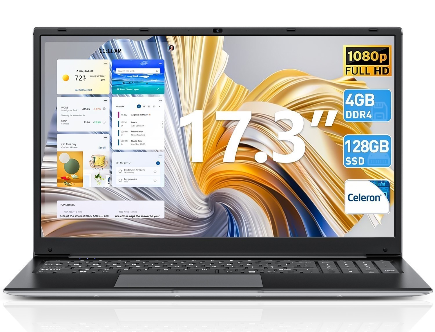 SGIN Laptop Windows 11 17.3 inch Intel N4000 4GB 128GB SSD 1920×1080 Full HD