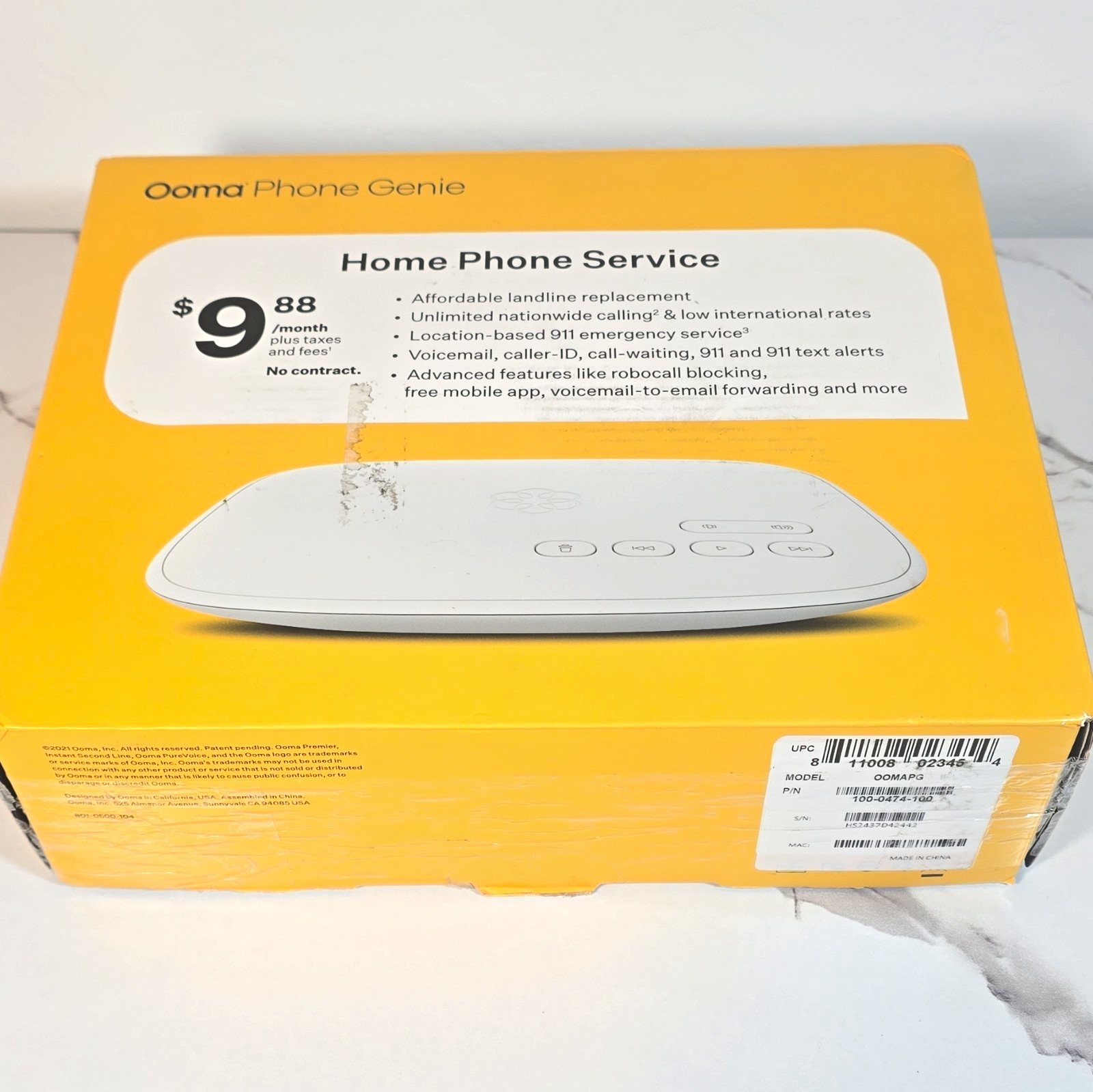 Ooma Phone Genie VoIP Home Phone Adapter White Caller ID Voicemail