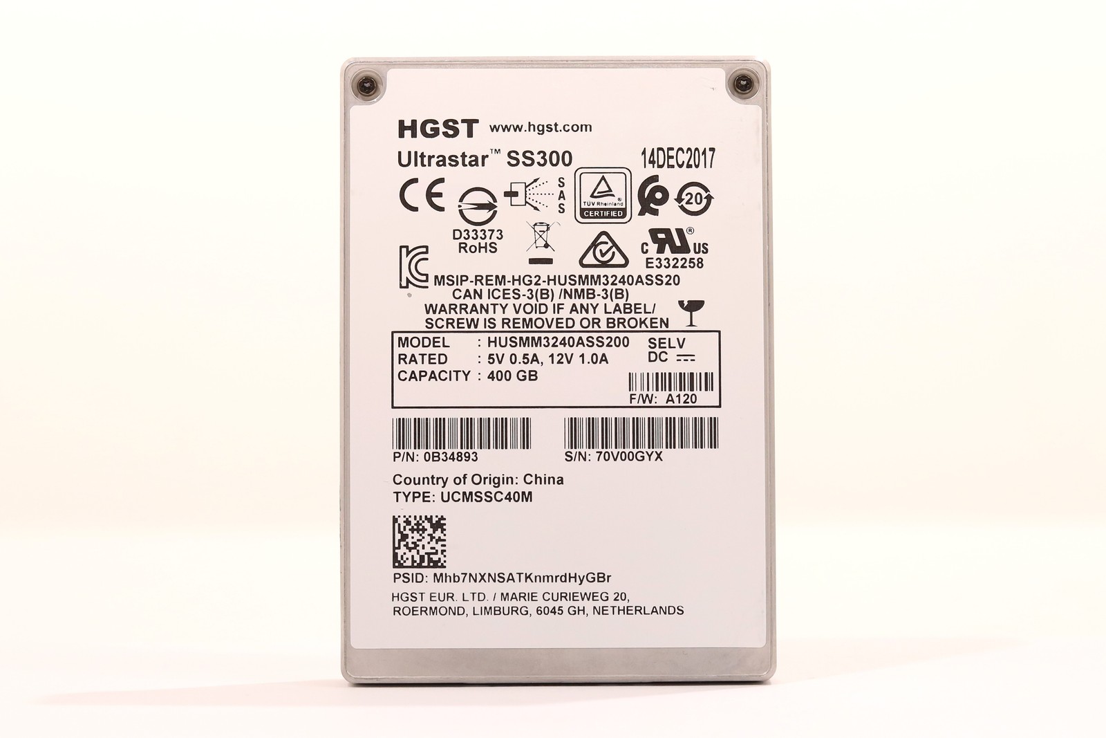 HGST HUSMM3240ASS20 Ultrastar SS300 400GB 2.5" 12Gb/s SAS SSD P/N:0B34893 Tested