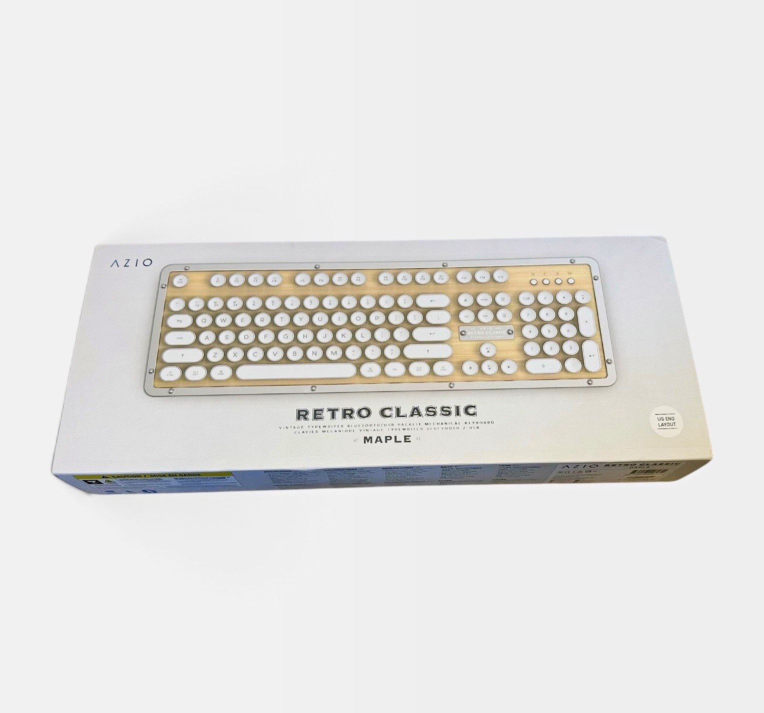 AZIO Retro Classic Mechanical Keyboard Bluetooth USB Backlit Maple