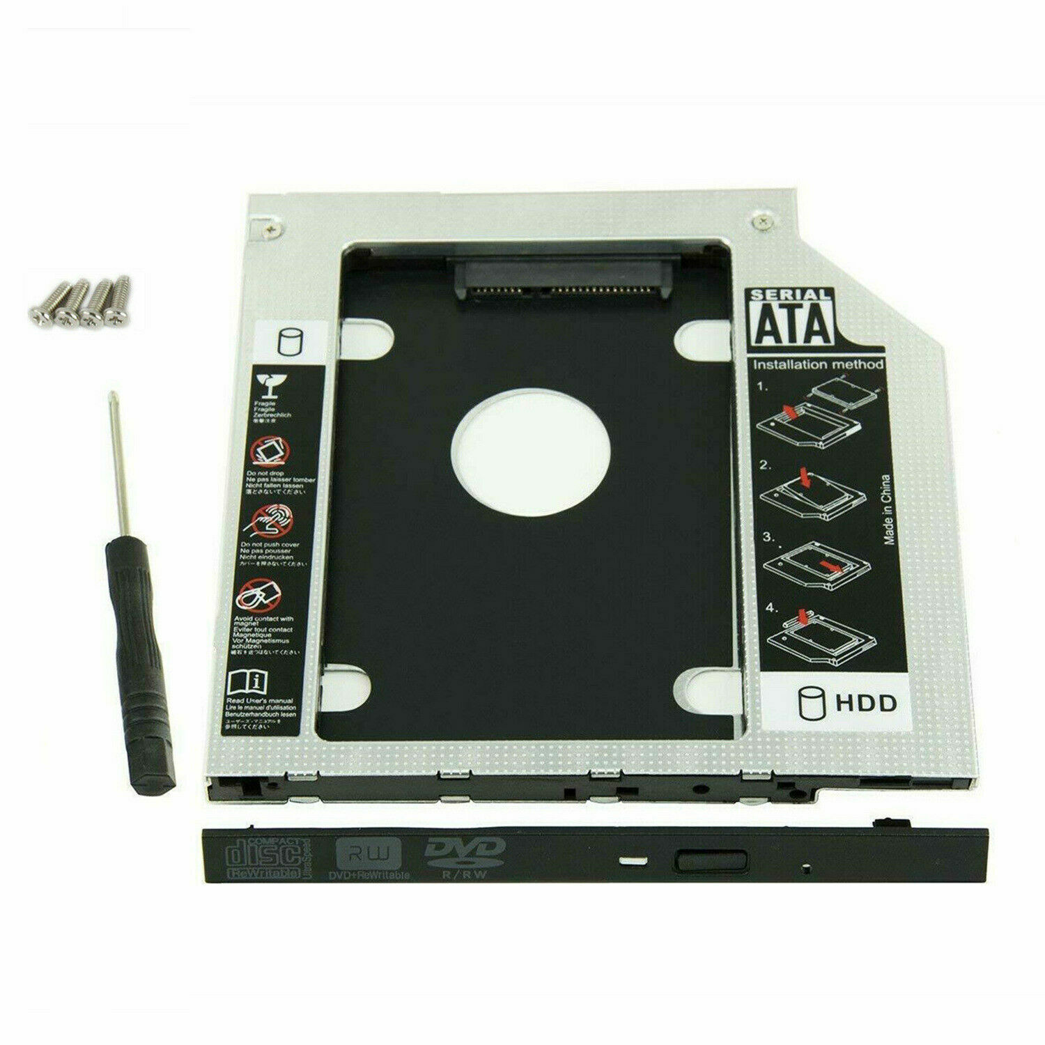 12.7mm Universal For SATA 2nd HDD SSD Hard Drive Caddy CD/DVD-ROM Optical Bay US